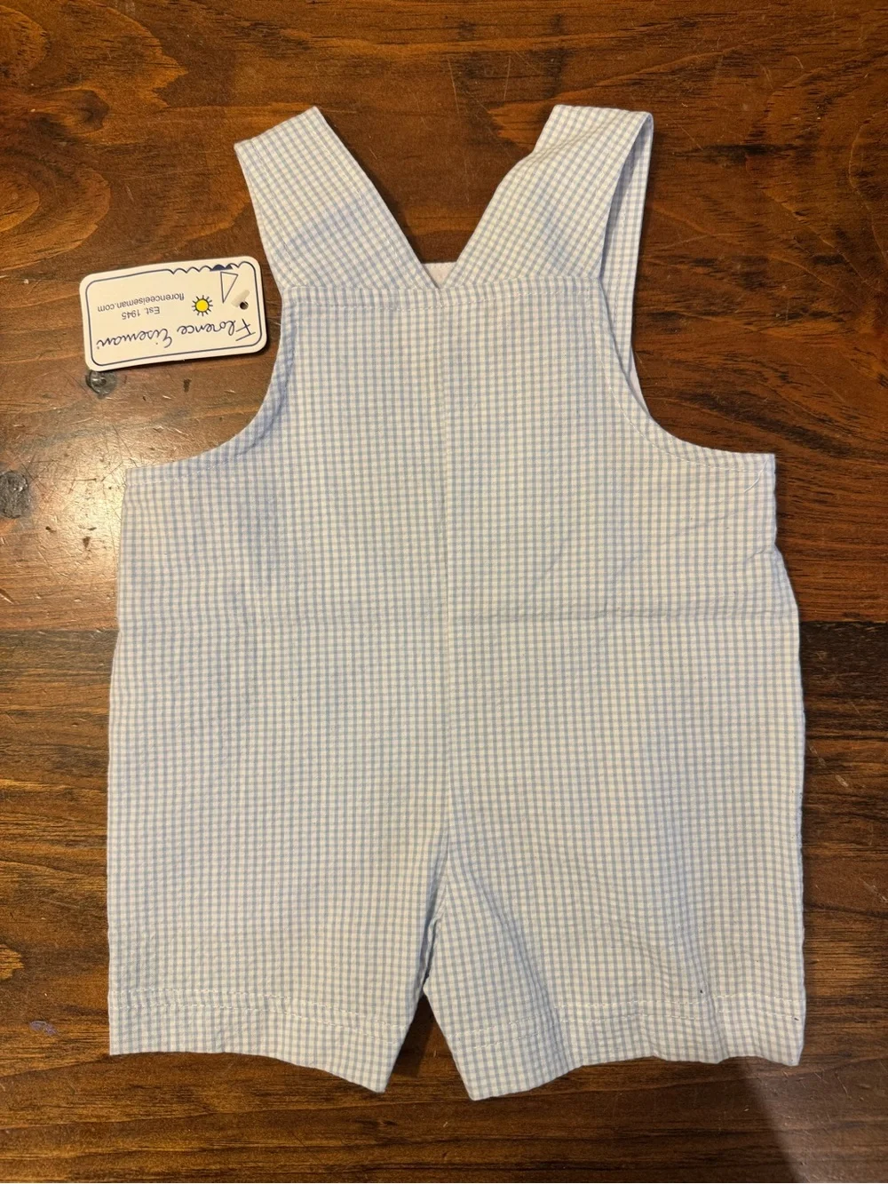 NWT Florence Eiseman Light Blue Seersucker Soccer Applique Shortall 3 Month